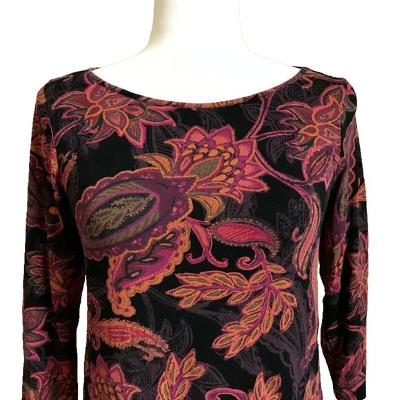 J JILL Wearever Collection Stretch Top Blouse Womens XS Petite Black Paisley - Picture 2 of 7